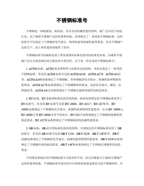 不锈钢标准号