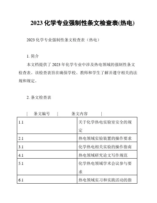2023化学专业强制性条文检查表(热电)