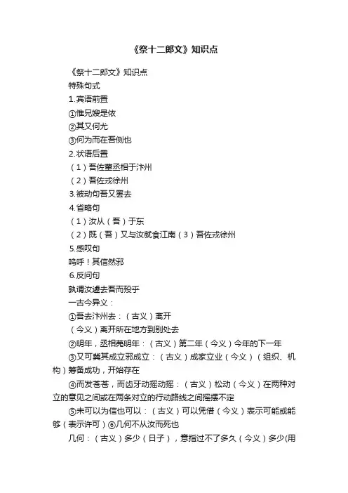 《祭十二郎文》知识点