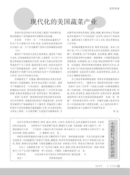 现代化的美国蔬菜产业