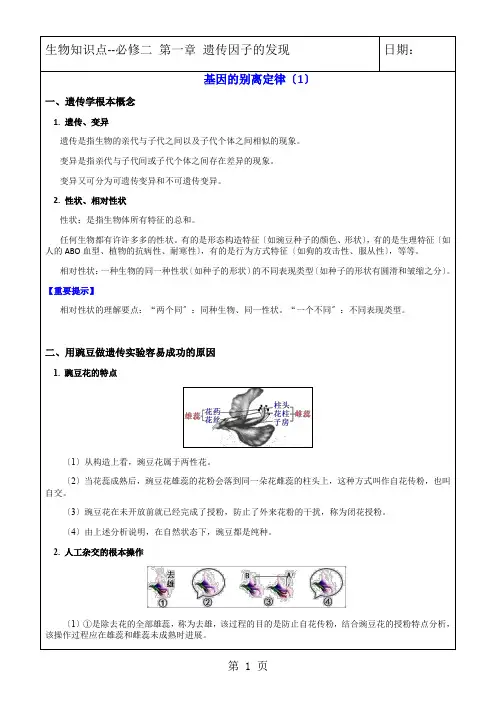 知识点生物必修二 第一章 遗传因子的发现