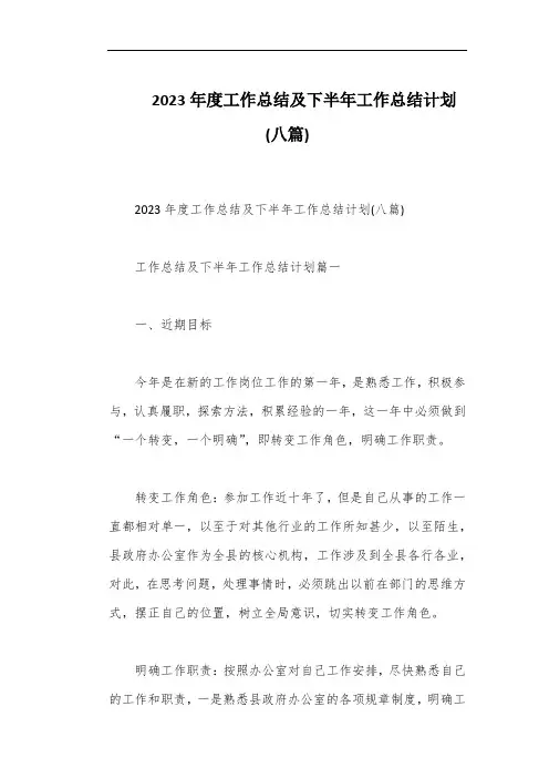 2023年度工作总结及下半年工作总结计划(八篇)