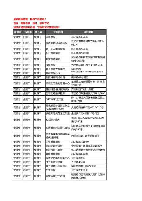 新版安徽省合肥市巢湖市婚庆公司企业公司商家户名录单联系方式地址大全72家