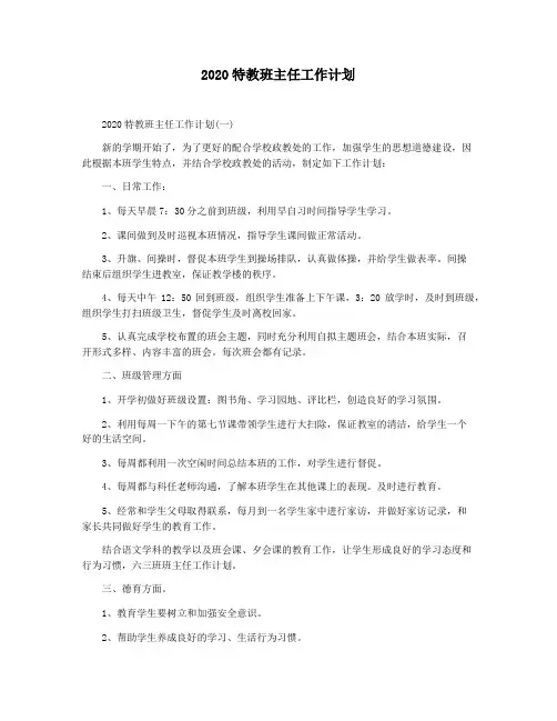 2020特教班主任工作计划