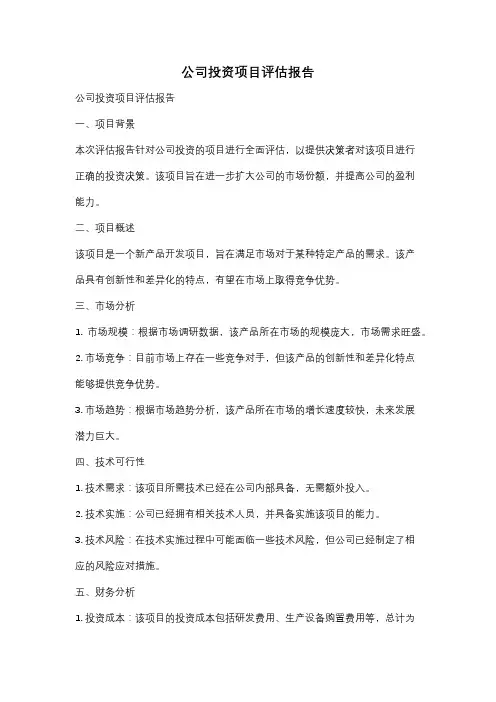 公司投资项目评估报告