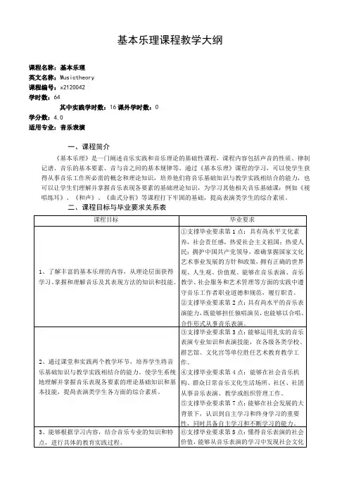 《基本乐理》课程教学大纲