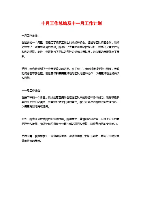 十月工作总结及十一月工作计划