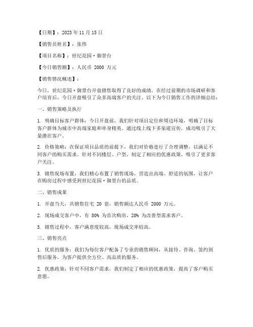 豪宅销售每日总结范文
