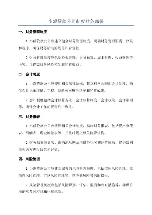 小额贷款公司制度财务部份