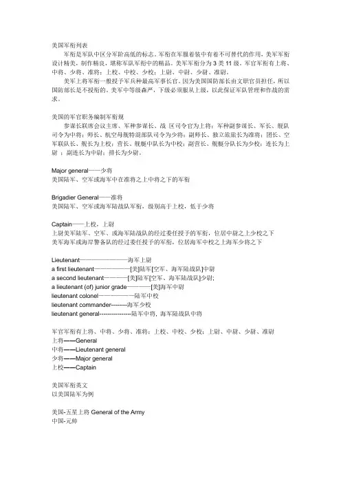 美国军衔列表