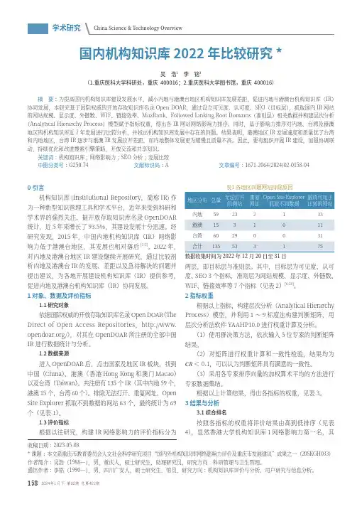 国内机构知识库2022_年比较研究