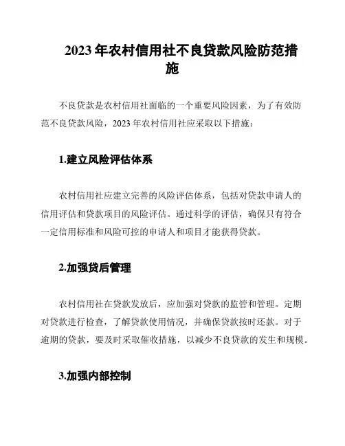 2023年农村信用社不良贷款风险防范措施