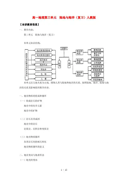 高一地理第三单元  陆地与海洋(复习)人教版知识精讲