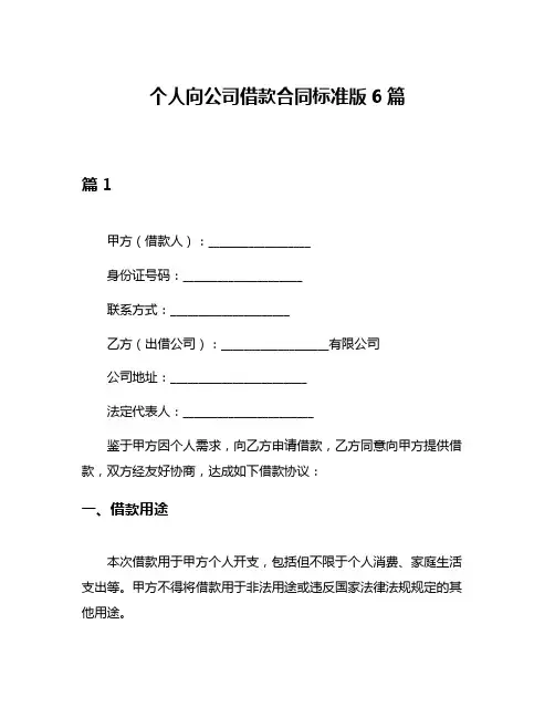 个人向公司借款合同标准版6篇