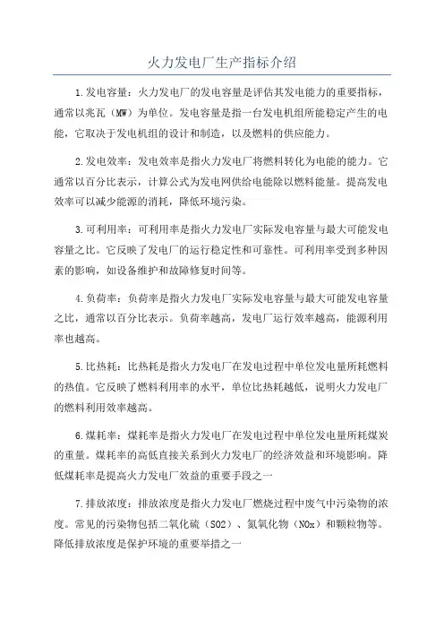 火力发电厂生产指标介绍