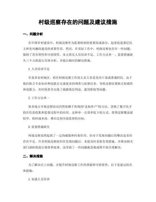 村级巡察存在的问题及建议措施