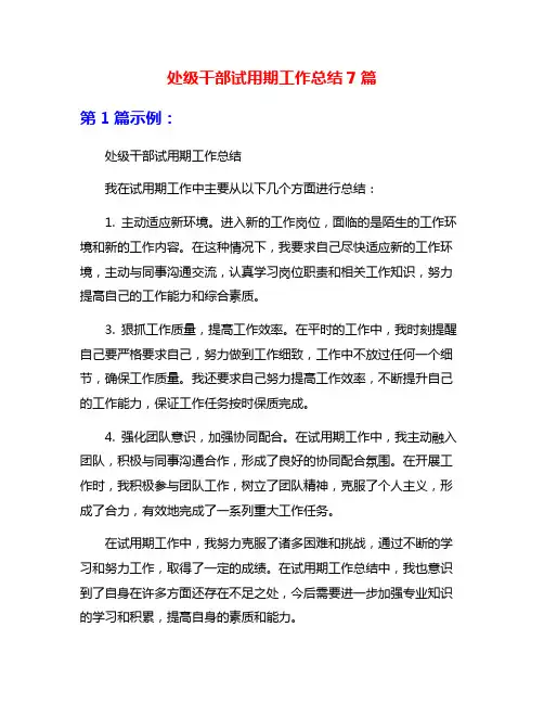 处级干部试用期工作总结7篇