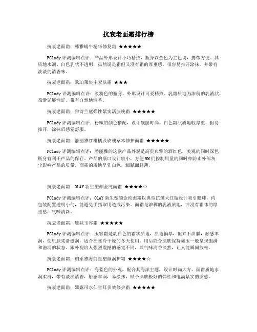 抗衰老面霜排行榜