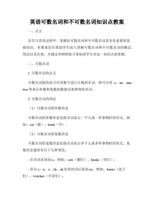 英语可数名词和不可数名词知识点教案