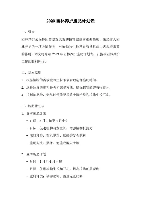 2023园林养护施肥计划表