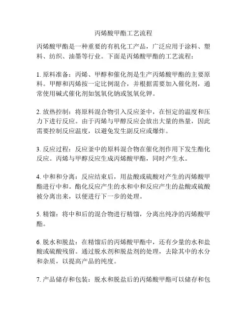 丙烯酸甲酯工艺流程