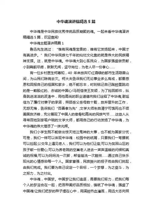 中华魂演讲稿精选5篇