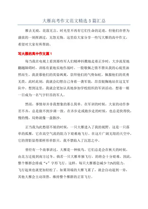 大雁高考作文范文精选5篇汇总