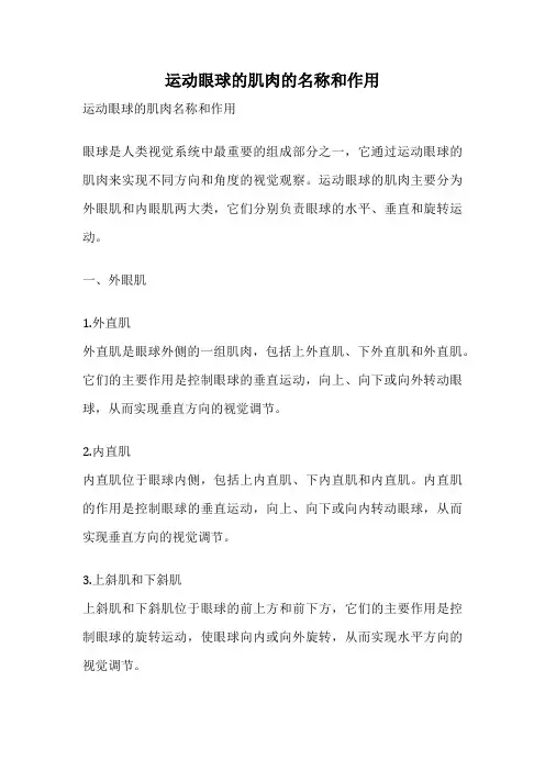 运动眼球的肌肉的名称和作用
