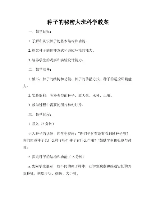 种子的秘密大班科学教案 (2)