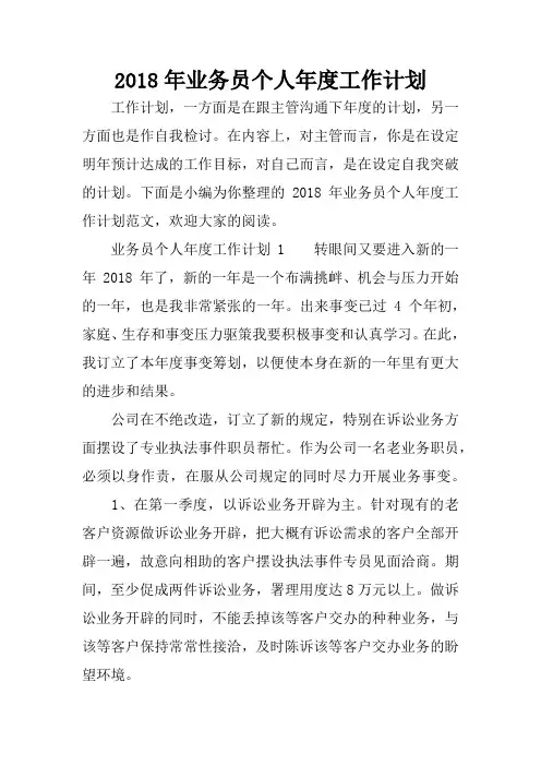 2018年业务员个人年度工作计划