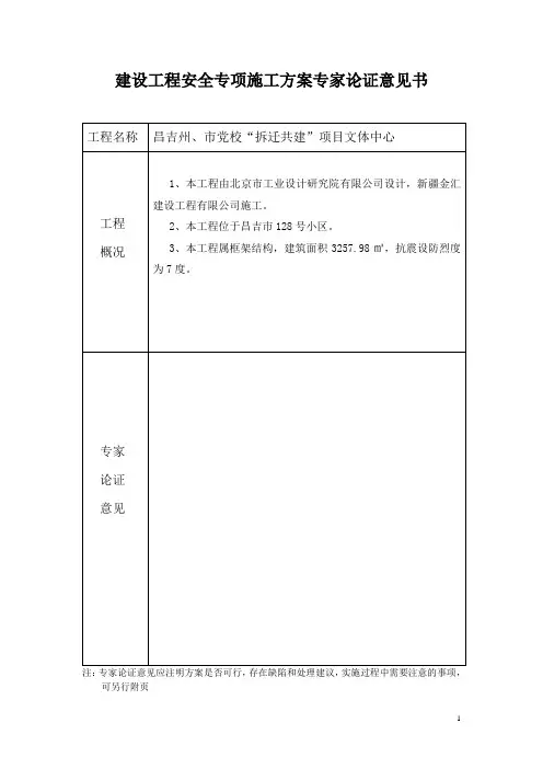 专项施工方案专家论证意见书