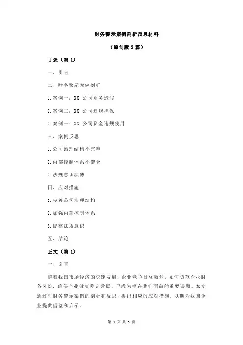 财务警示案例剖析反思材料