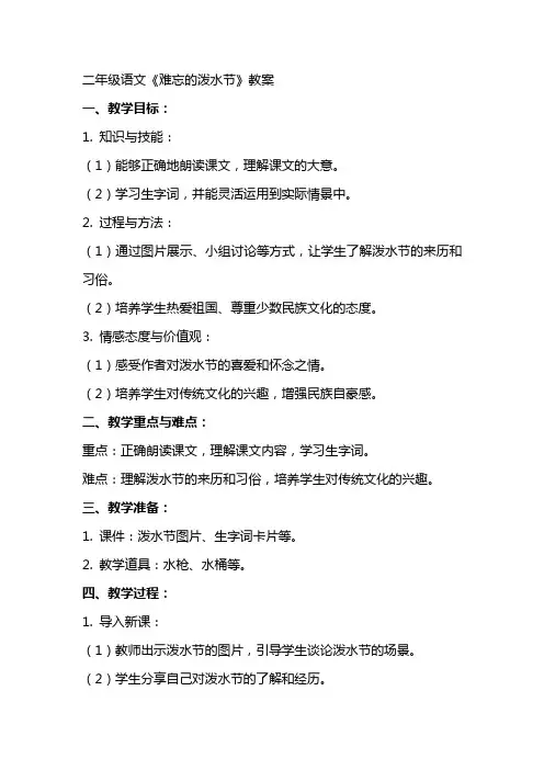 二年级语文难忘的泼水节教案