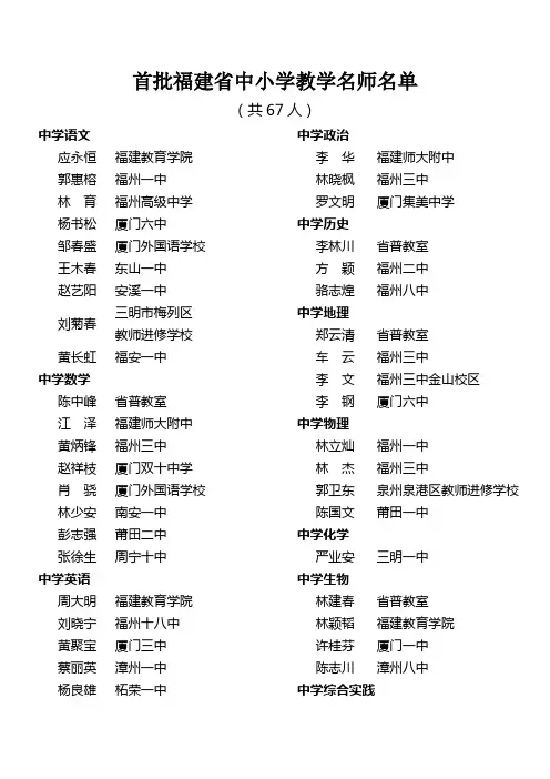 首批福建省中小学教学名师名单