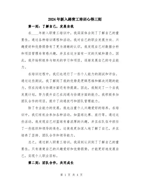 2024年新入路青工培训心得三则