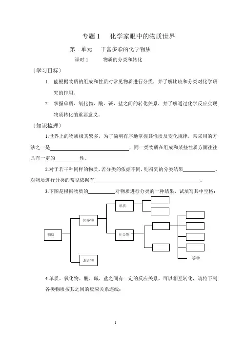 苏教版高一化学必修一专题一全套习题