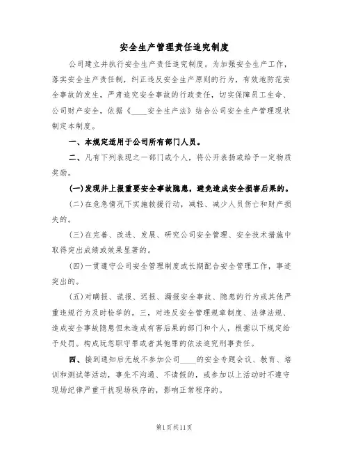 安全生产管理责任追究制度（五篇）