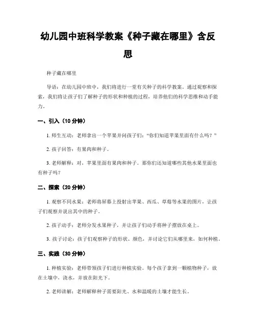 幼儿园中班科学教案《种子藏在哪里》含反思