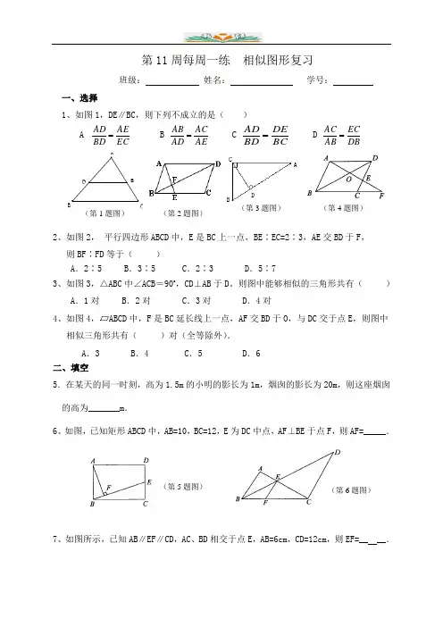 北师大版八年级数学下册第11周每周一练 相似图形复习.doc