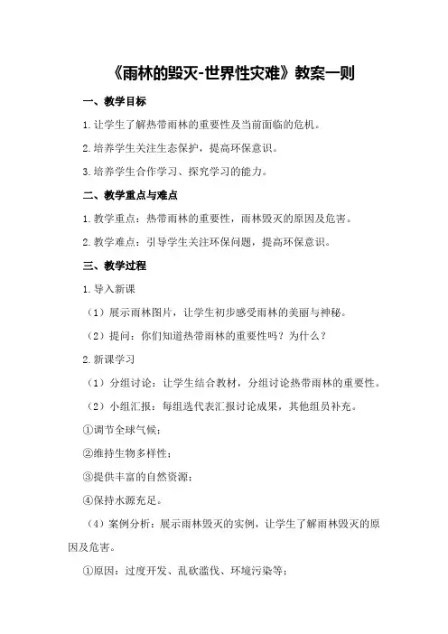 《雨林的毁灭-世界性灾难》教案一则