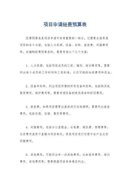 项目申请经费预算表