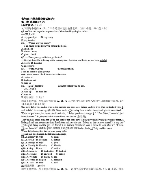 2018-2019学年度深圳市初中英语七年级(下)期末综合测试题(六)