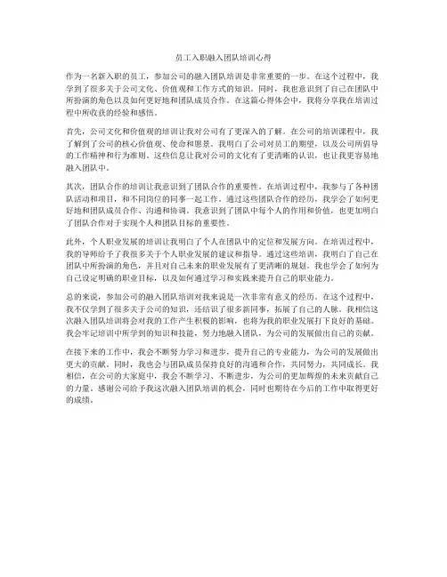 员工入职融入团队培训心得