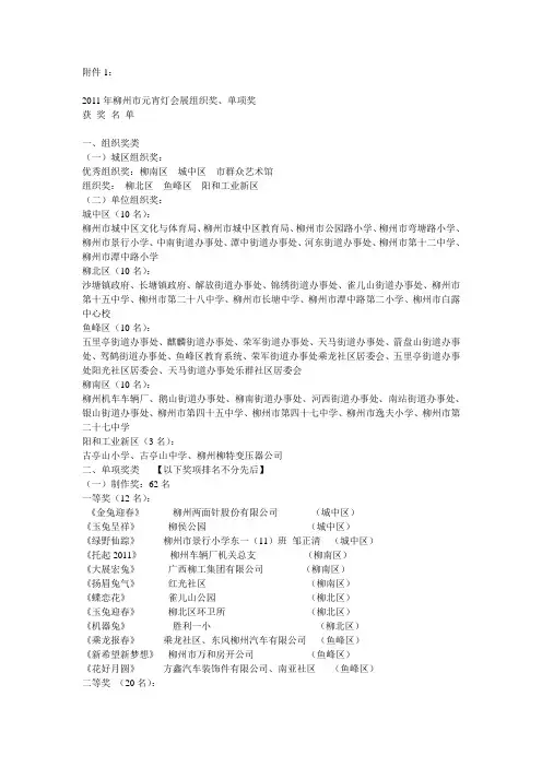 2011年柳州市元宵灯会展组织奖