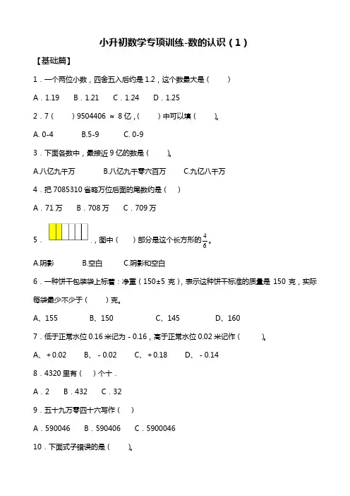 2019年小升初数学专项训练之数的认识(1)(含答案解析)人教新课标(2014秋)