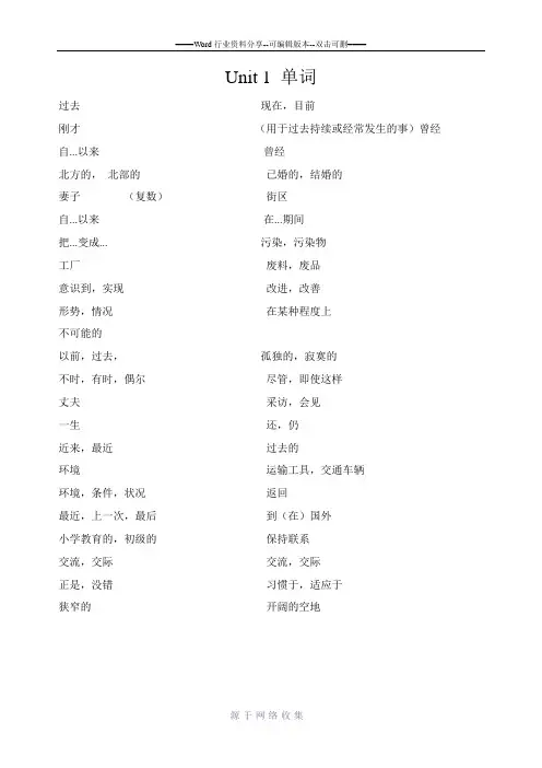 牛津译林版八年级下册全册单词默写