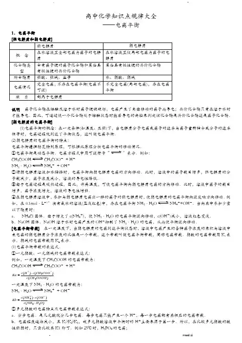 高中化学知识点—电离平衡