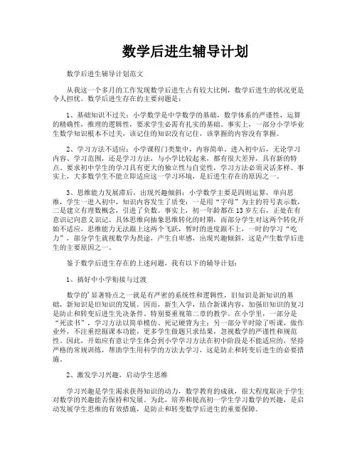 数学后进生辅导计划