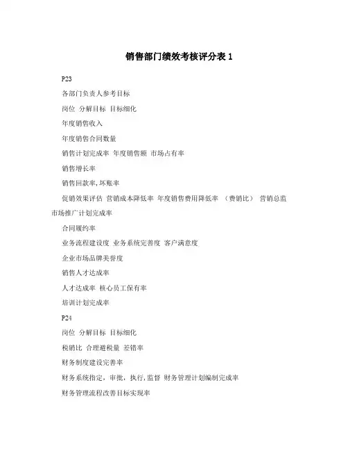 销售部门绩效考核评分表1【最新范本模板】