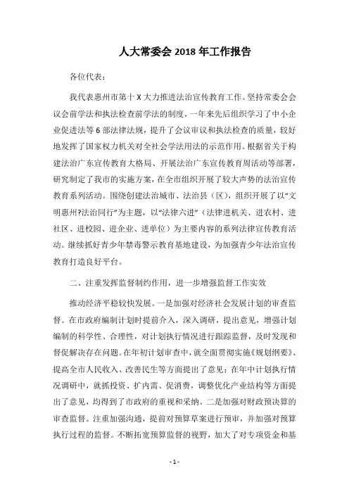 人大常委会2018年工作报告